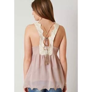 Gimmicks Chiffon Tank Top Rose Blush Floral Tunic Small